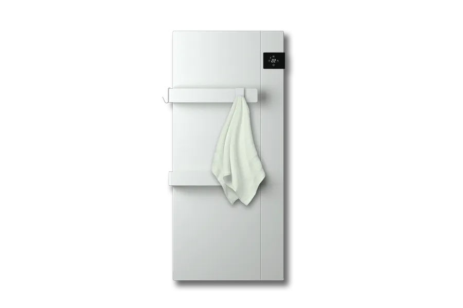 Scalda salviette Onsen bianco con asciugamano appeso al gancionco con asciugamano appeso