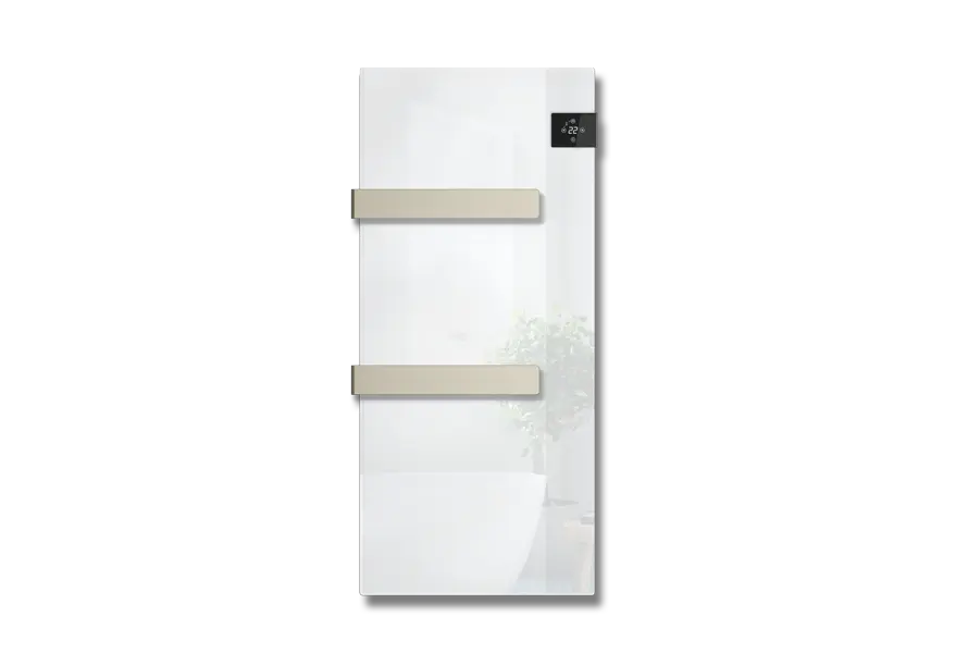 Silk Silk Evo white radiator with tempered glass surface and towel rails, front view